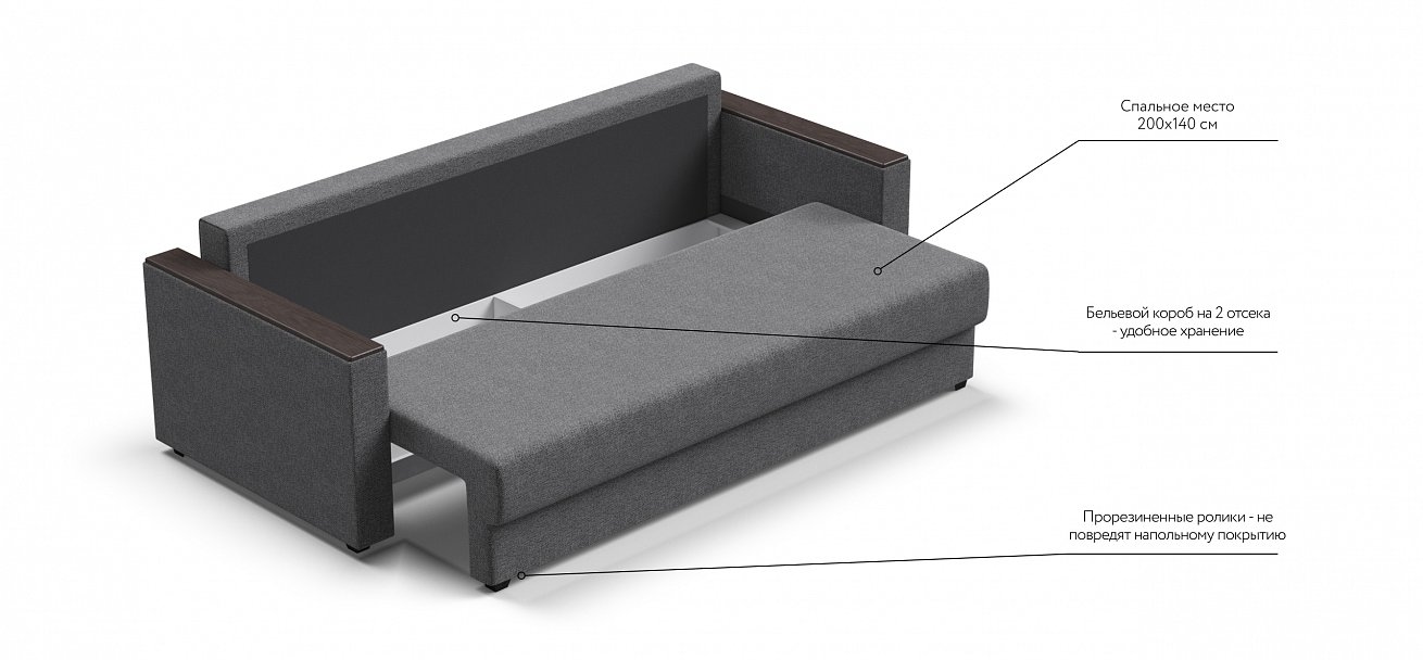 Диван Атланта НПБ 120 рогожка Malmo серый