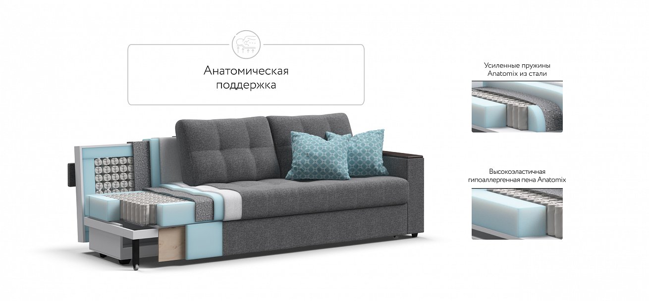 Диван Атланта НПБ 120 рогожка Malmo серый