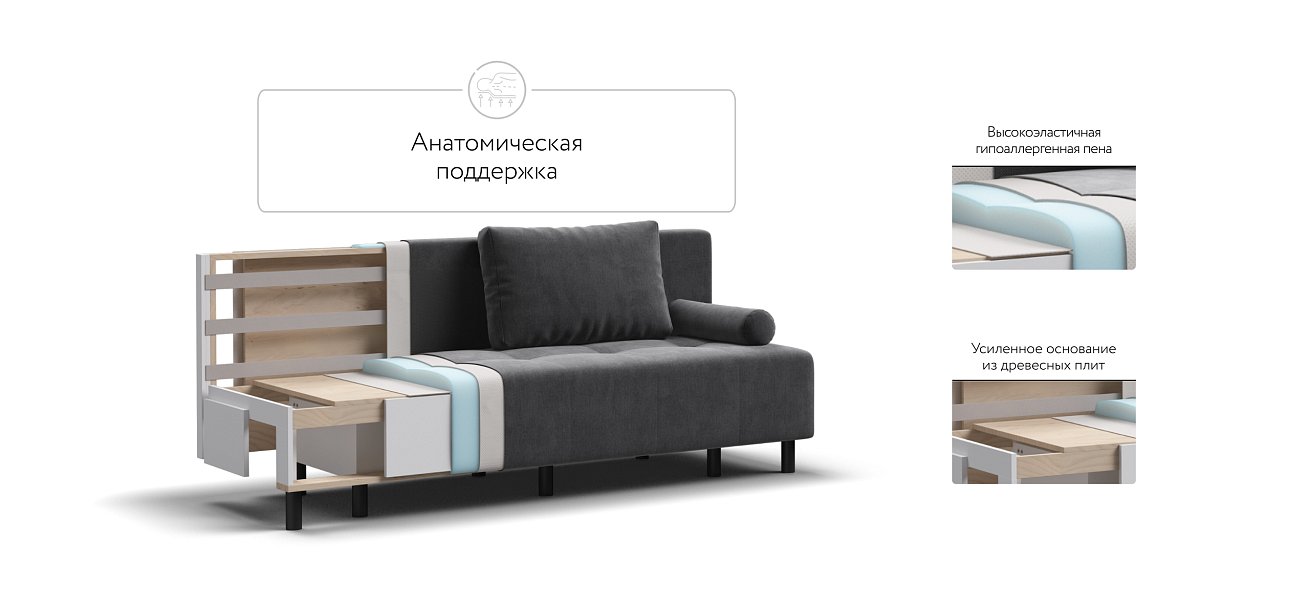 Бостон Мини диван Велюр Монолит серый