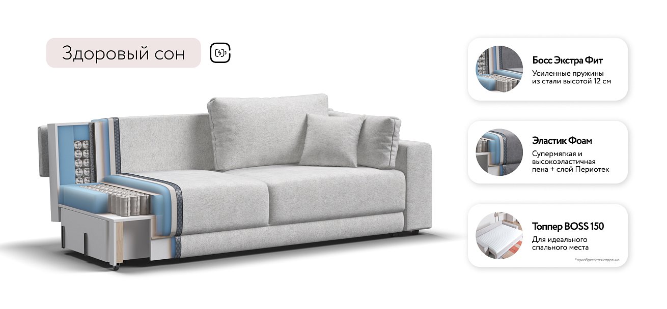 Диван Босс Прайм Шенилл CLOUD милк