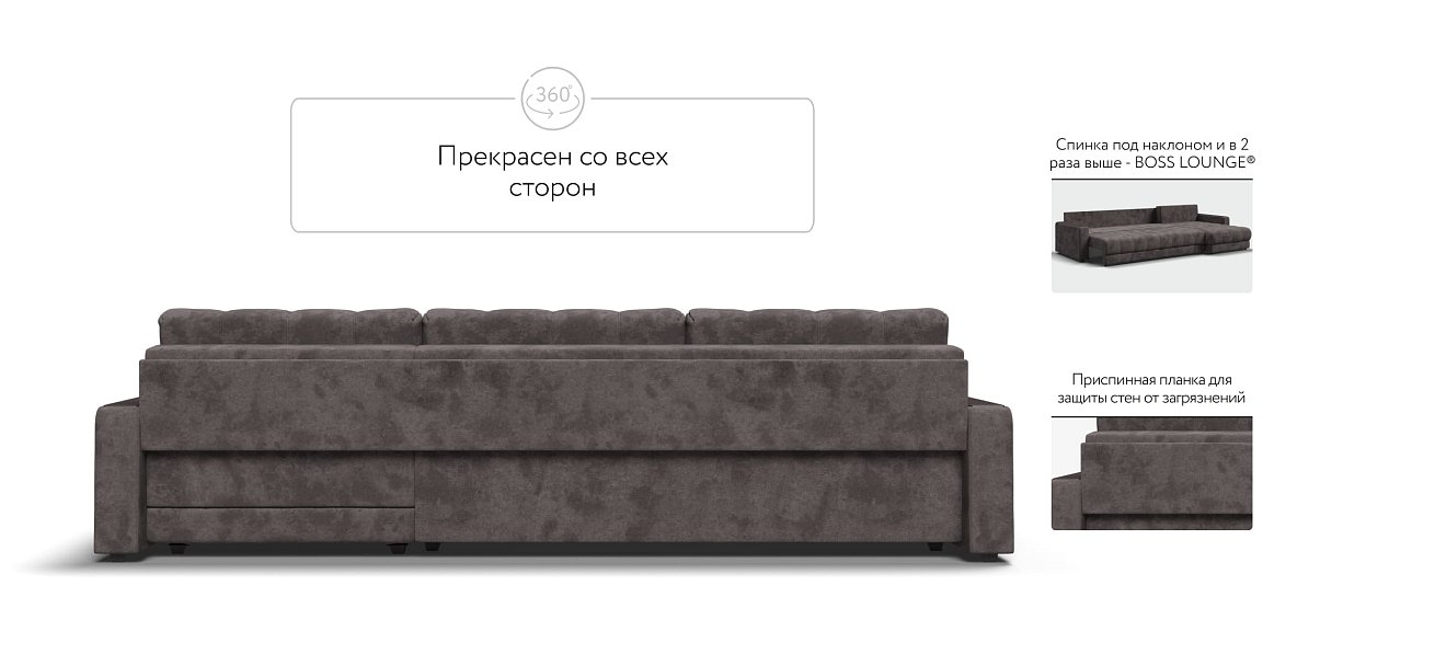 Угловой диван BOSS 3.0 MAX велюр Alkantara серый