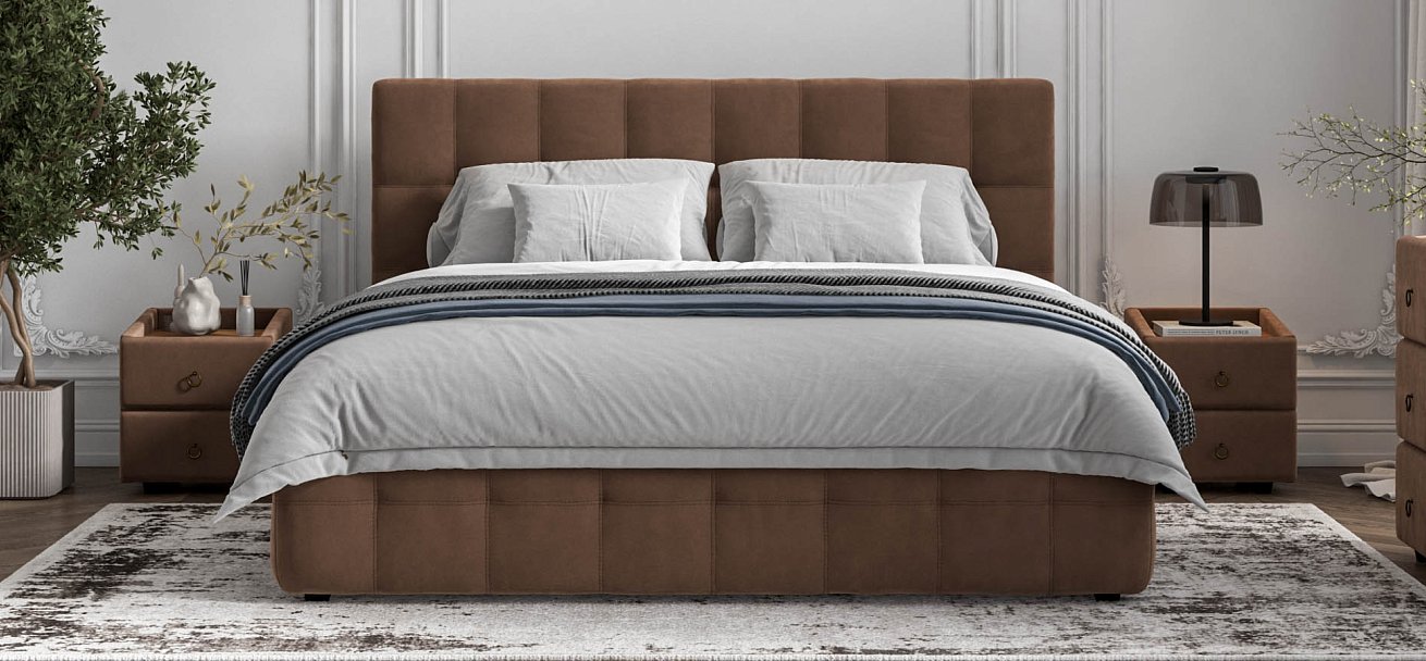 Босс Кровать+ПМ 180*200 Велюр Монолит мокко