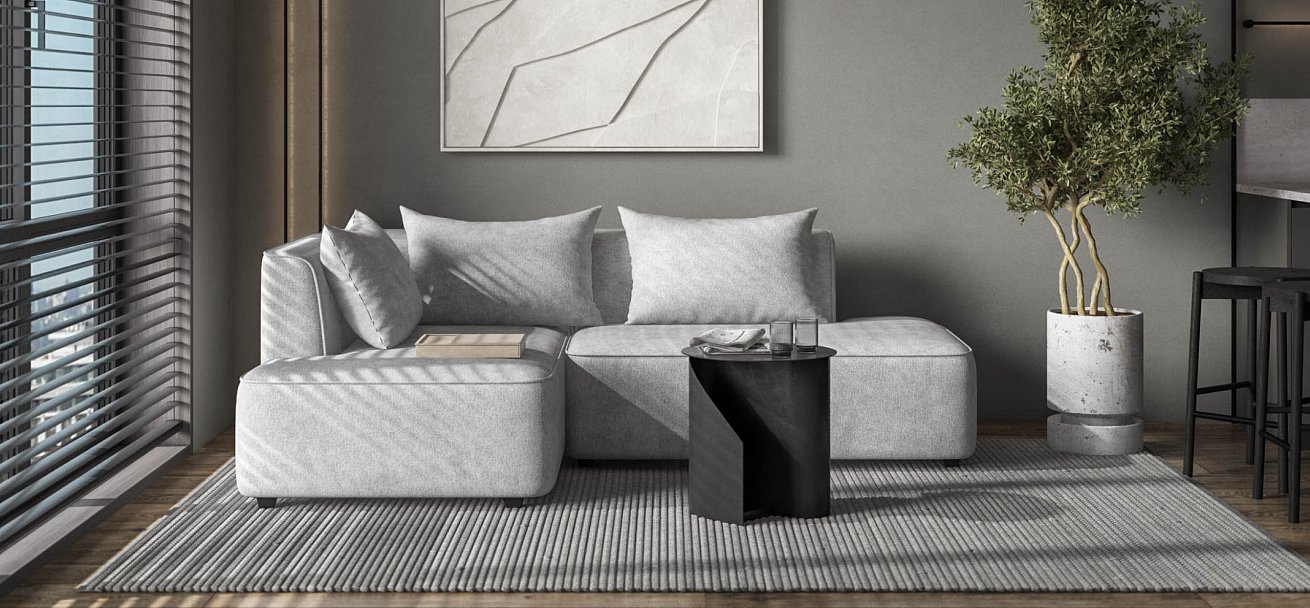 Кинг Твин угловой диван Шенилл Клауд серый левый