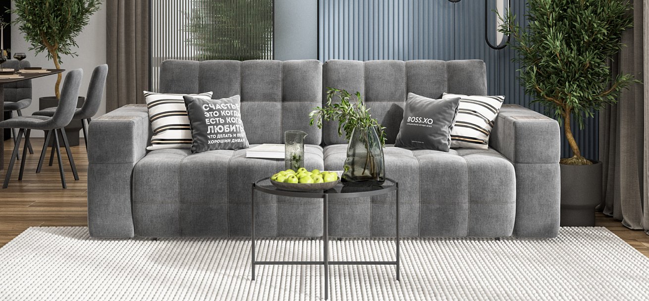 Диван BOSS.XO велюр Monolit серый / WOOD Rock
