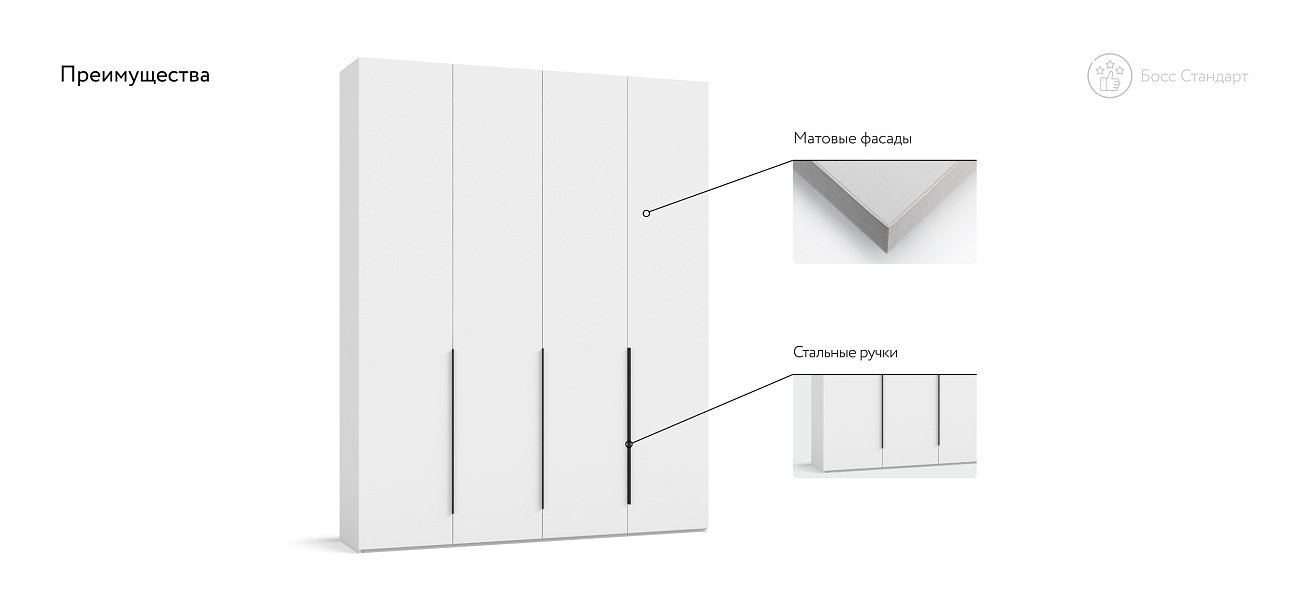 Босс Стандарт 180*236 шкаф распашной 4Д+ящики Белый