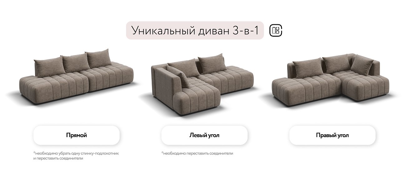 Босс Твин угловой диван правый Велюр Роял тауп