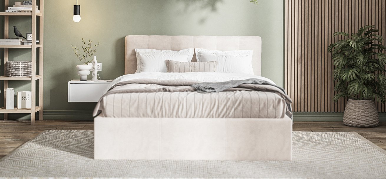 Кровать Белла 140*200 с ПМ велюр Monolit латте