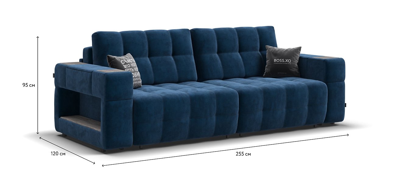 Диван BOSS.XO велюр Monolit синий / WOOD Rock