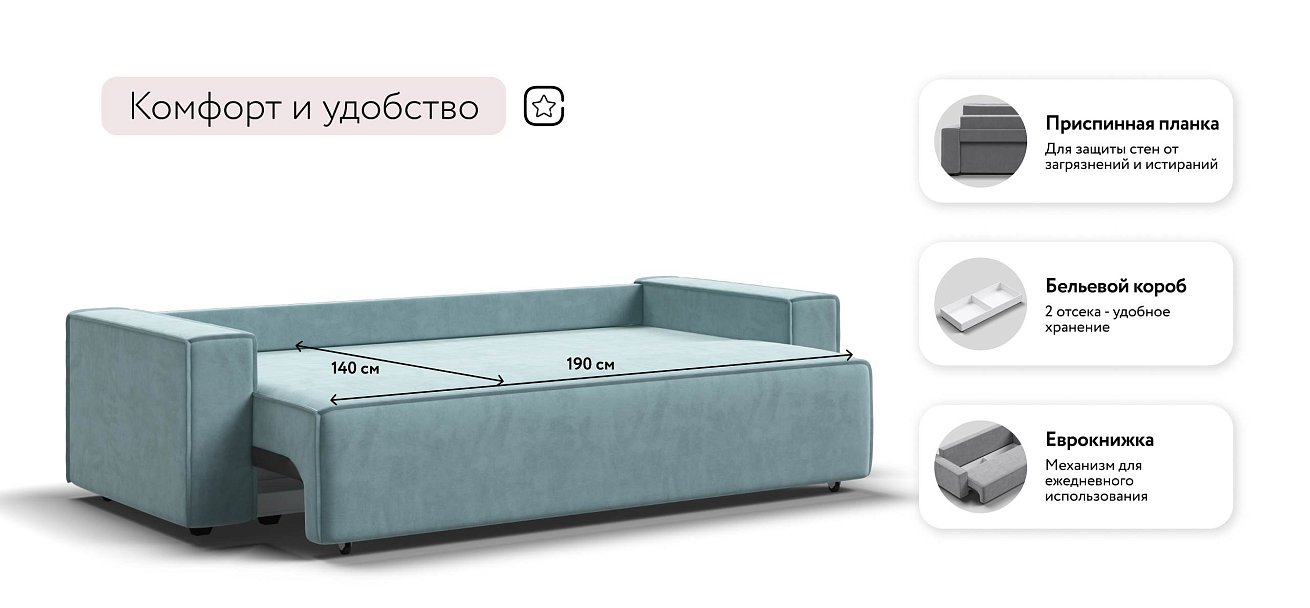Лофт диван Велюр Монолит аква