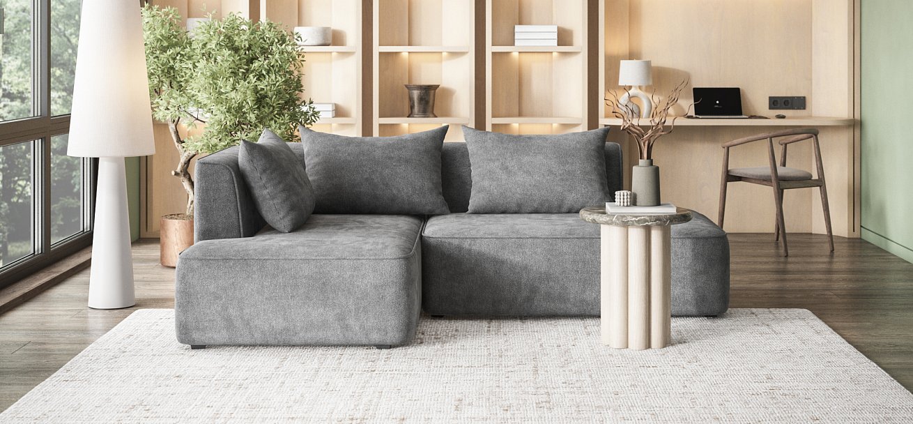 Кинг Твин угловой диван Шенилл Клауд графит левый