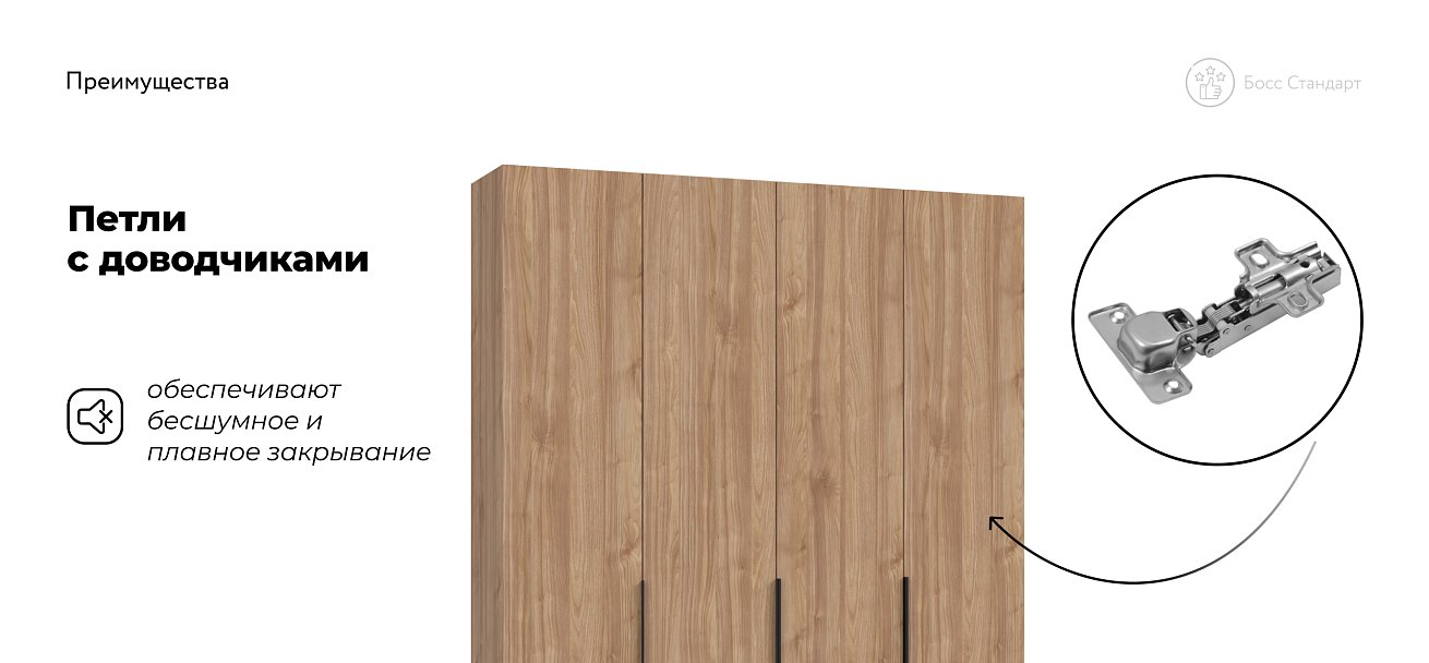 Босс Стандарт 180*220 шкаф распашной 4Д + ящики Орех Селект