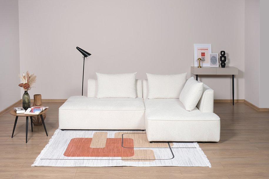 Кинг Твин угловой диван Шенилл Клауд крем правый