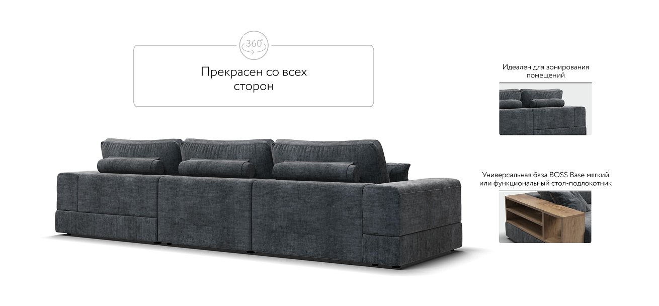Угловой диван-кровать Босс Модуль XL правый, мягкие подлокотники, Шенилл Глосс карбон