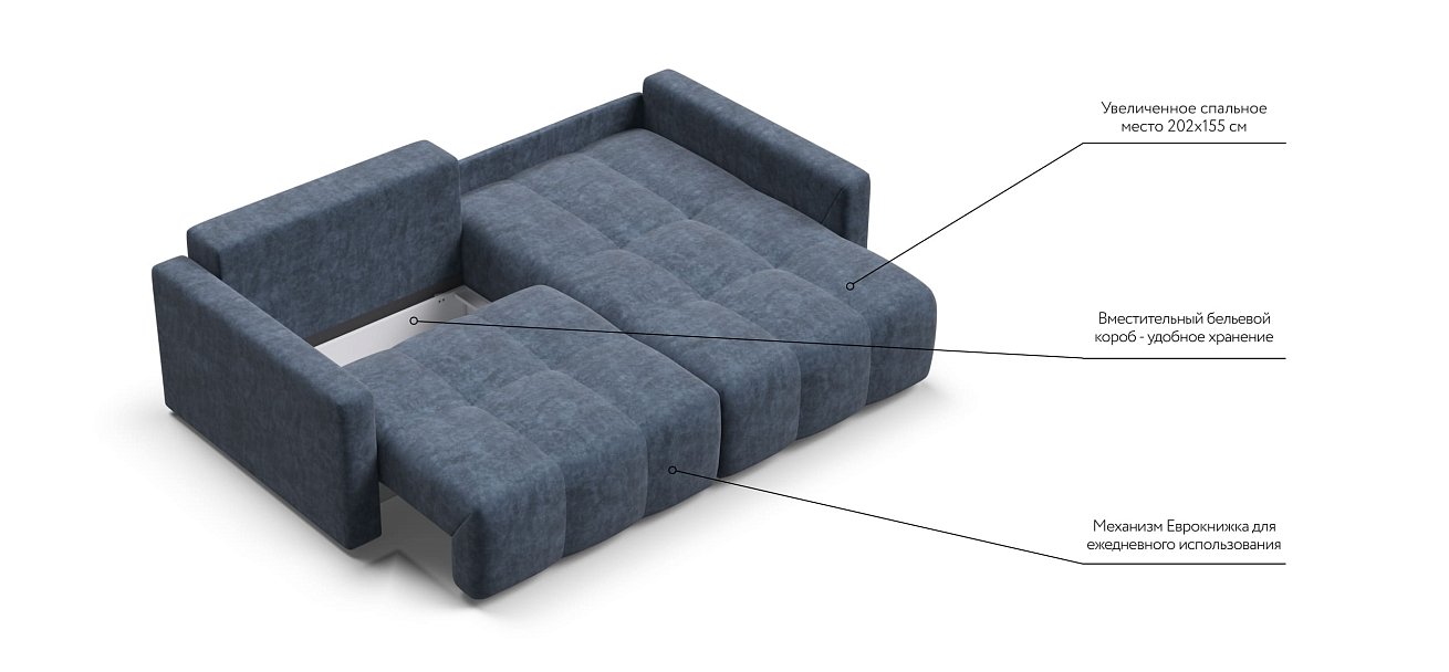 Угловой диван BOSS TREND Велюр Royal топаз NEW