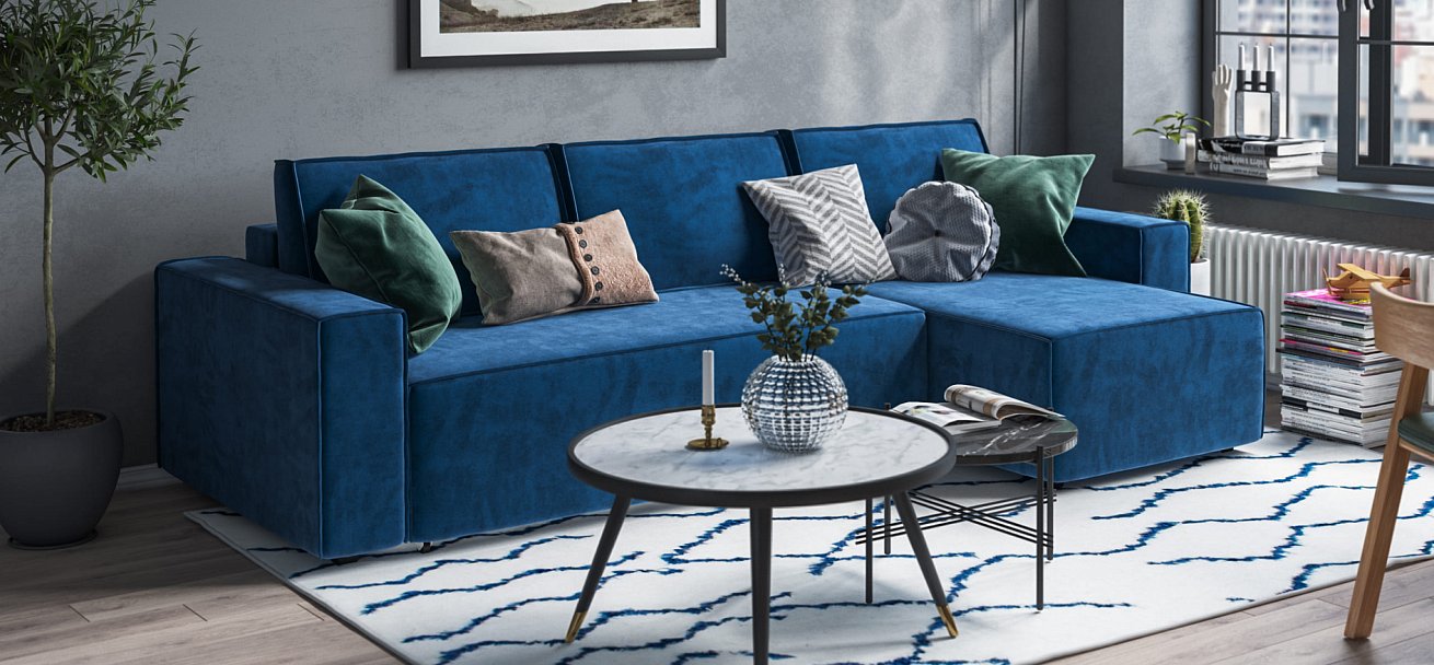 Угловой диван NORD 2.0 Велюр Monolit синий