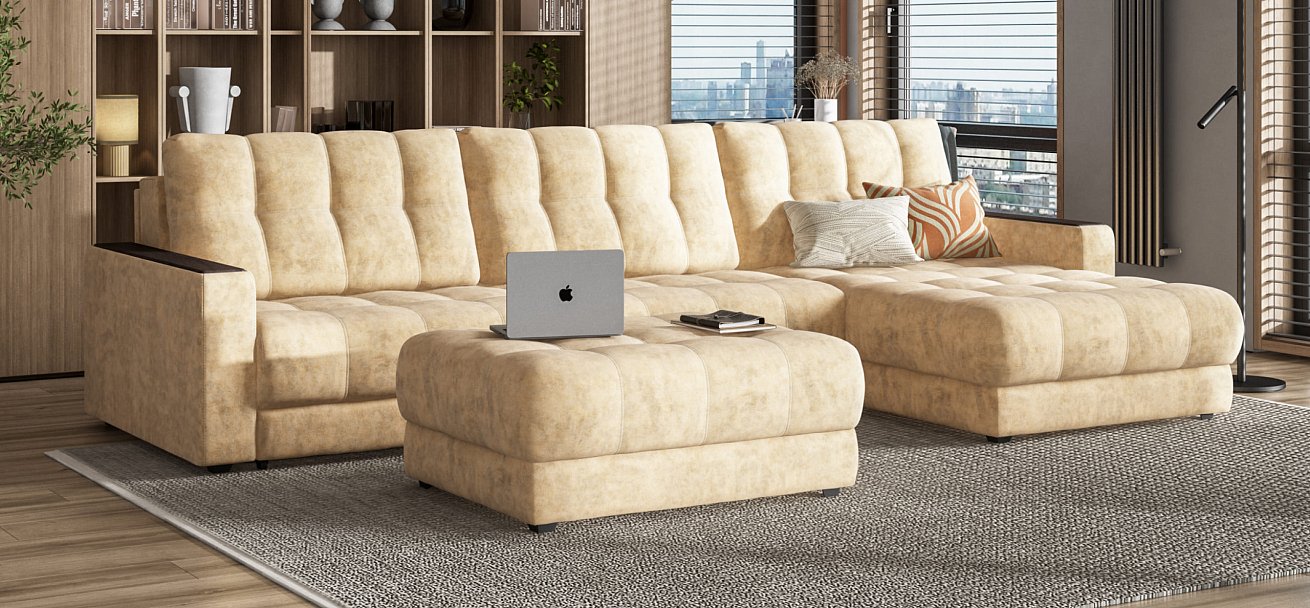 Угловой диван BOSS 3.0 MAX Велюр Роял шампань