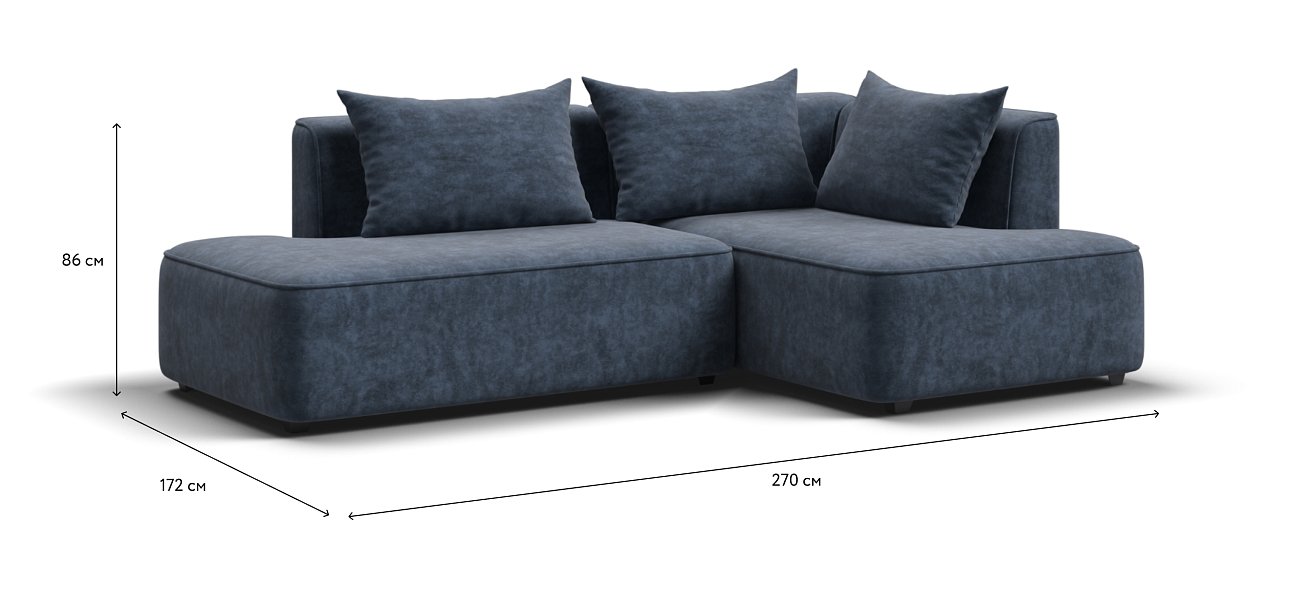 Кинг Твин угловой диван Велюр Роял синий правый