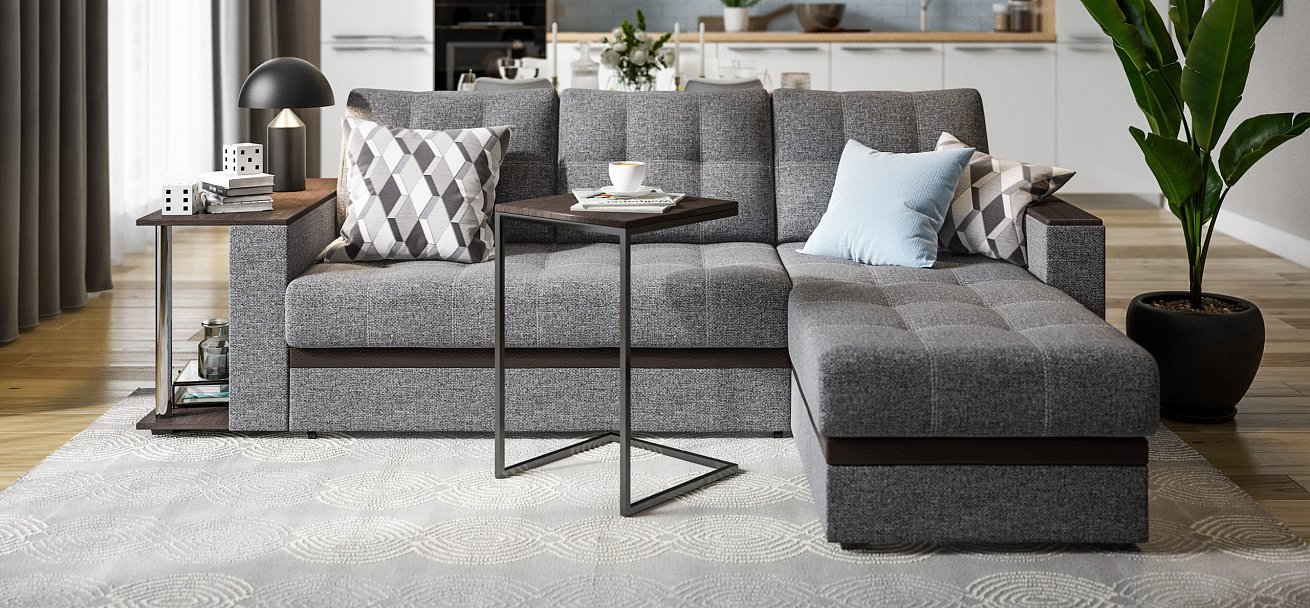 Угловой диван Атланта Люкс рогожка Malmo серый