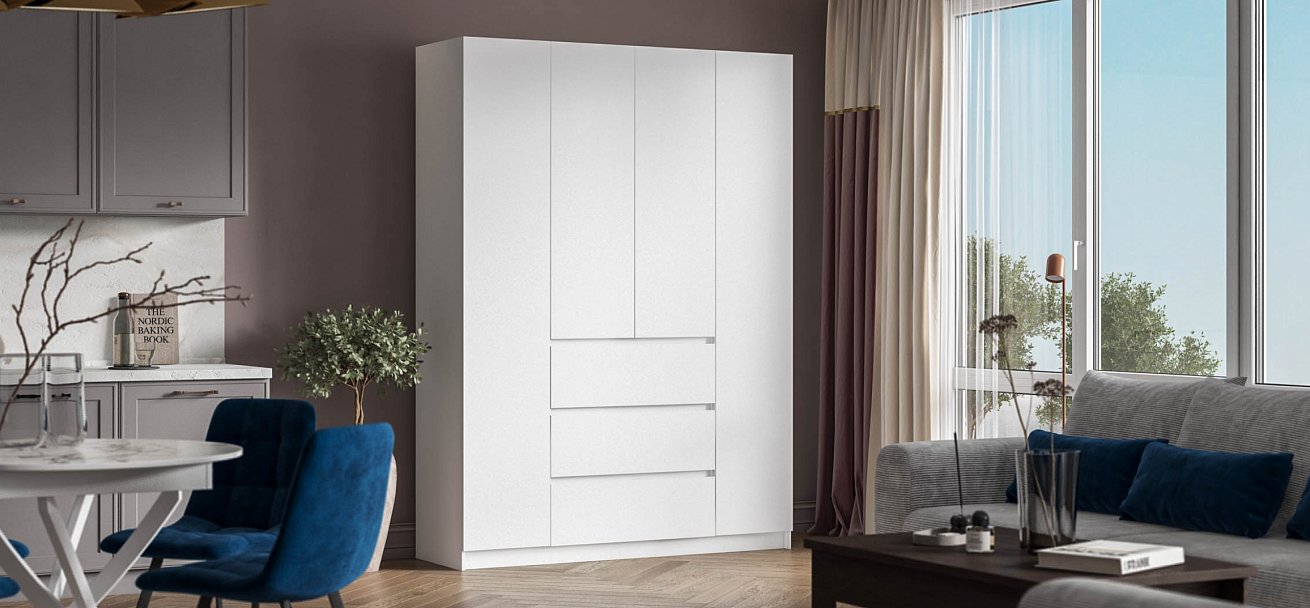 Идея 160 шкаф распашной 4Д+ящики Белый