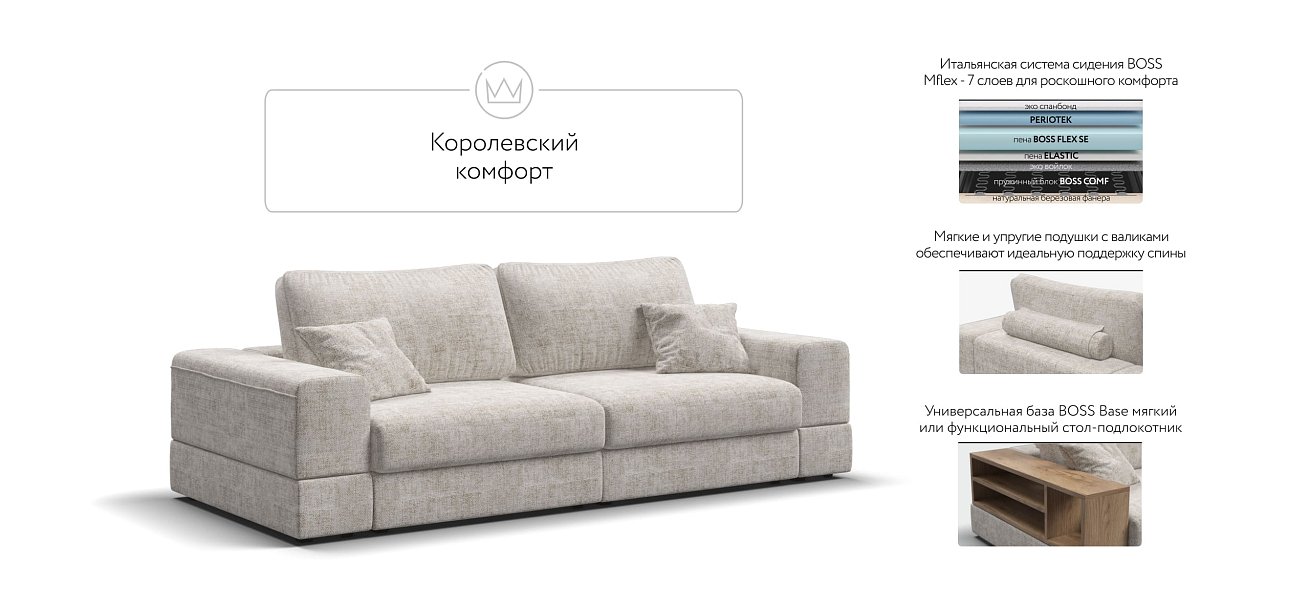 Диван-кровать Босс Модуль, мягкие подлокотники, Шенилл Смарт кварц