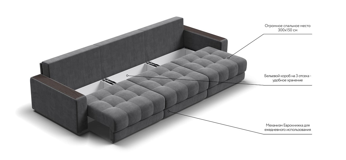 Диван BOSS GRAND Велюр Monolit серый