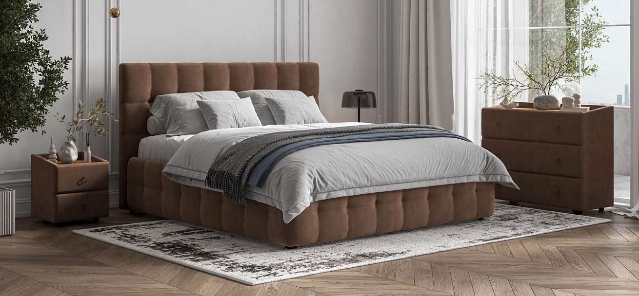 Босс Кровать+ПМ 180*200 Велюр Монолит мокко