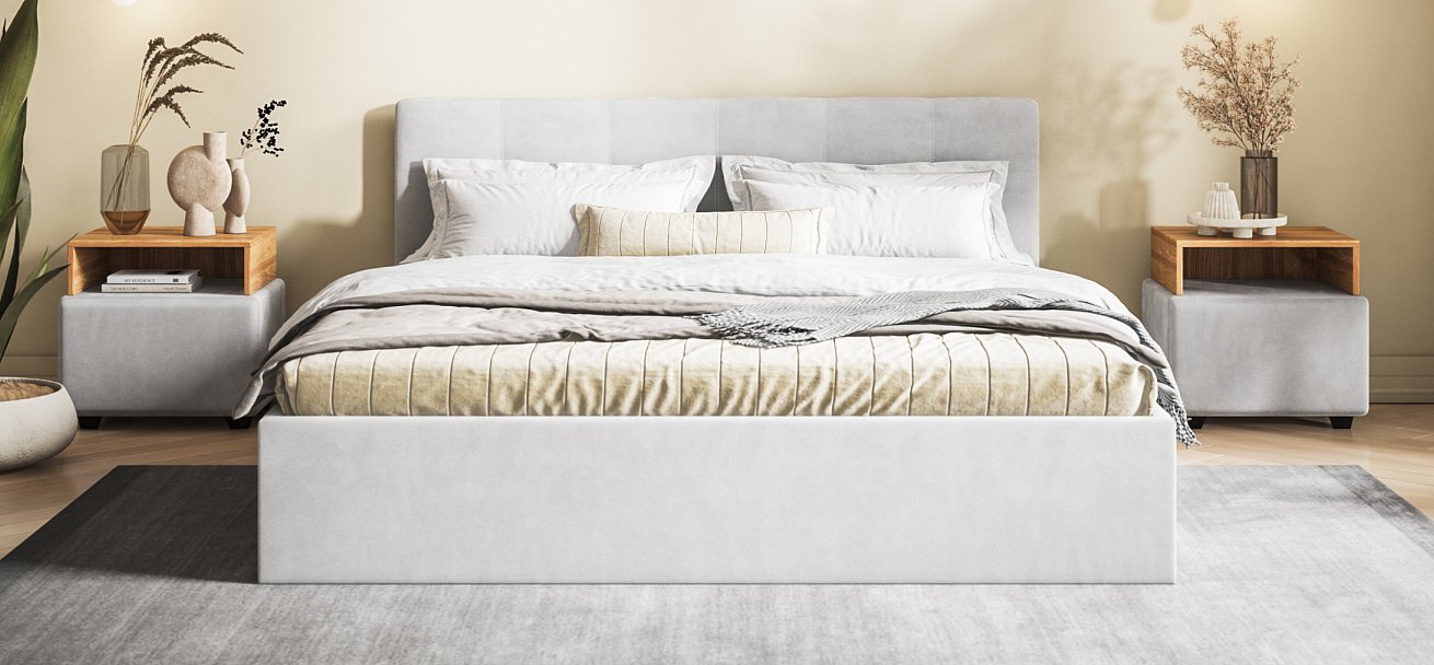 МП Белла Кровать+ПМ 160*200 Велюр Монолит сталь