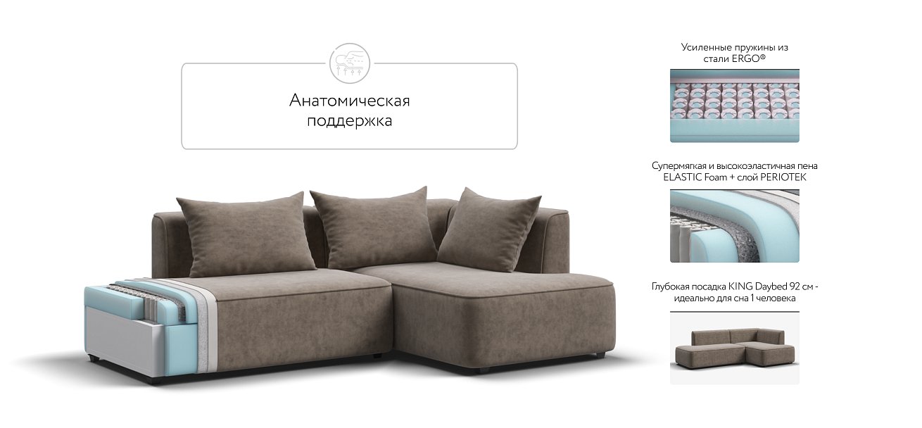 Кинг Твин угловой диван Велюр Роял тауп правый