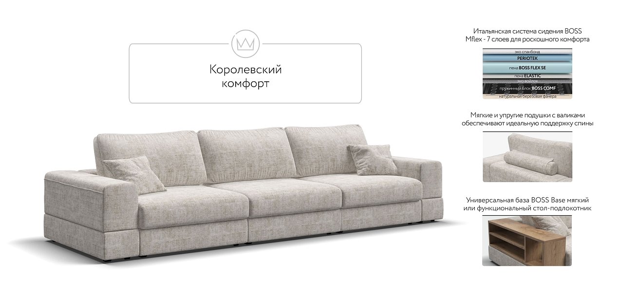 Диван-кровать Босс Модуль Макс, мягкие подлокотники, Шенилл Смарт кварц