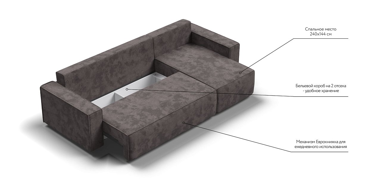 Угловой диван NORD 2.0 Велюр Alkantara серый