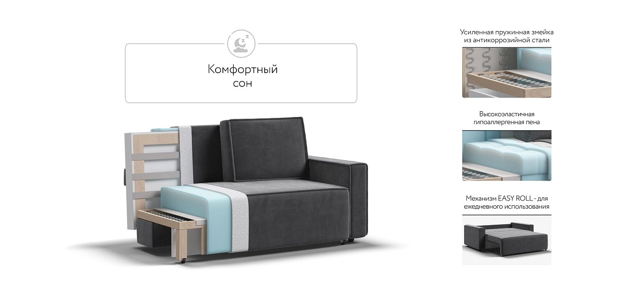 Диван NORD Compact велюр Monolit серый