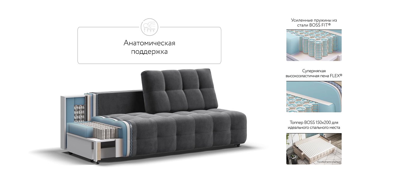 Диван BOSS 2.0 MINI велюр Monolit серый