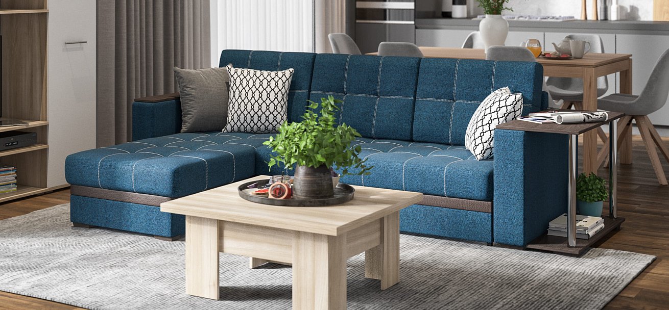 Угловой диван Атланта Люкс рогожка Malmo синий