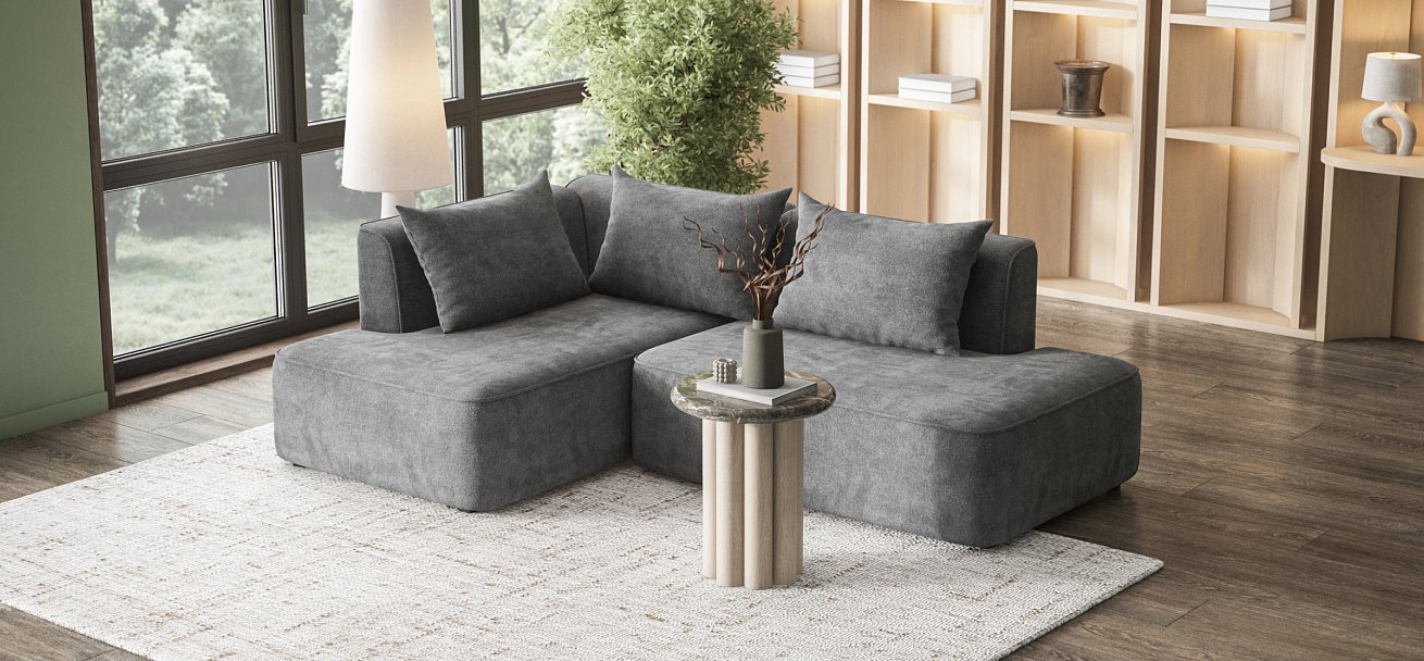 Кинг Твин угловой диван Шенилл Клауд графит левый