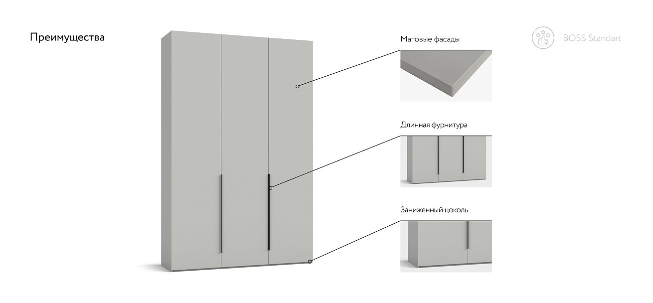 Шкаф BOSS STANDART 150 - 3Д Шиншилла серая