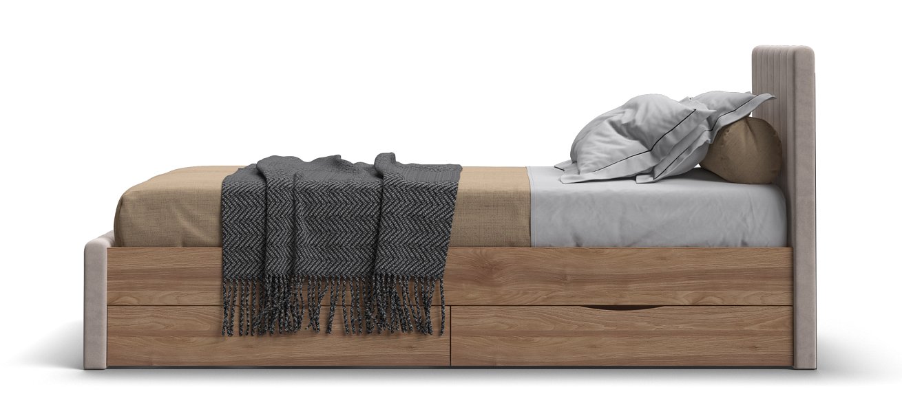 Лофт Мини Кровать 90*200 Орех селект, Велюр Монолит латте