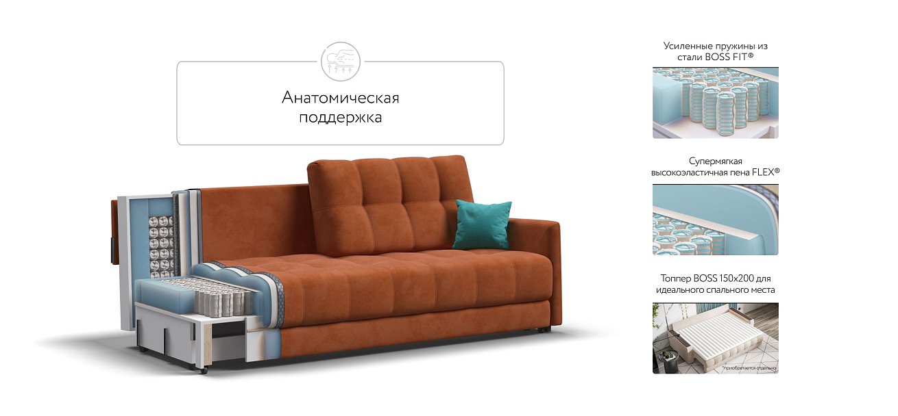 Диван BOSS 2.0 LOFT велюр Alkantara оранж