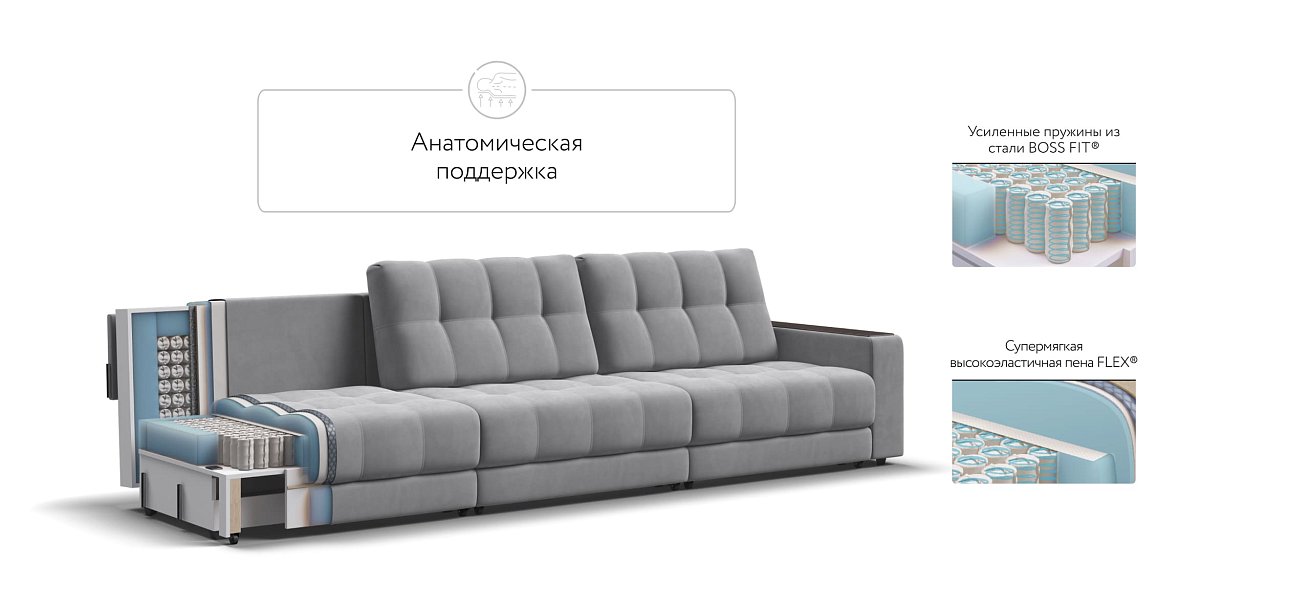 Диван BOSS GRAND Велюр Monolit сталь