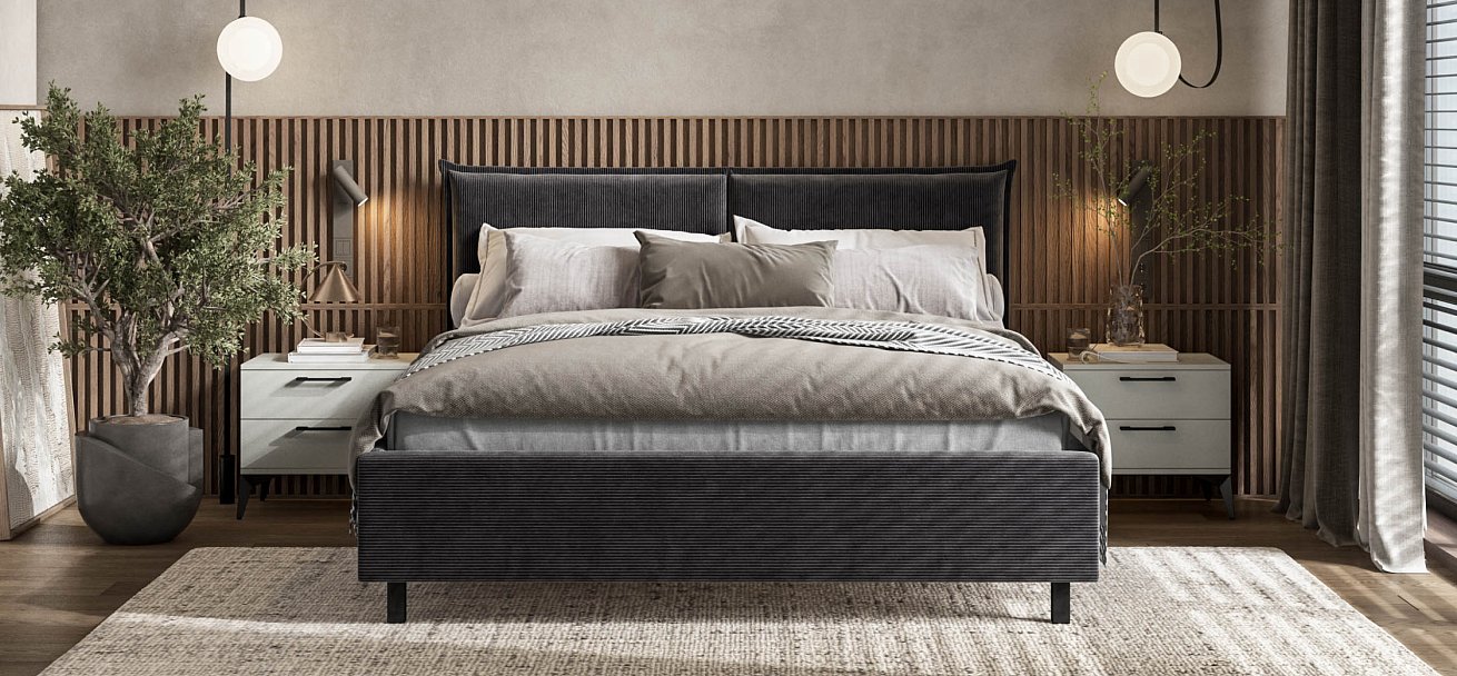 Кровать ЛЕО 160 Вельвет CORD графит