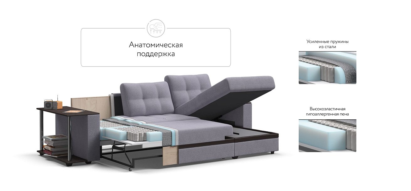 Угловой диван Атланта НПБ рогожка Malmo платина