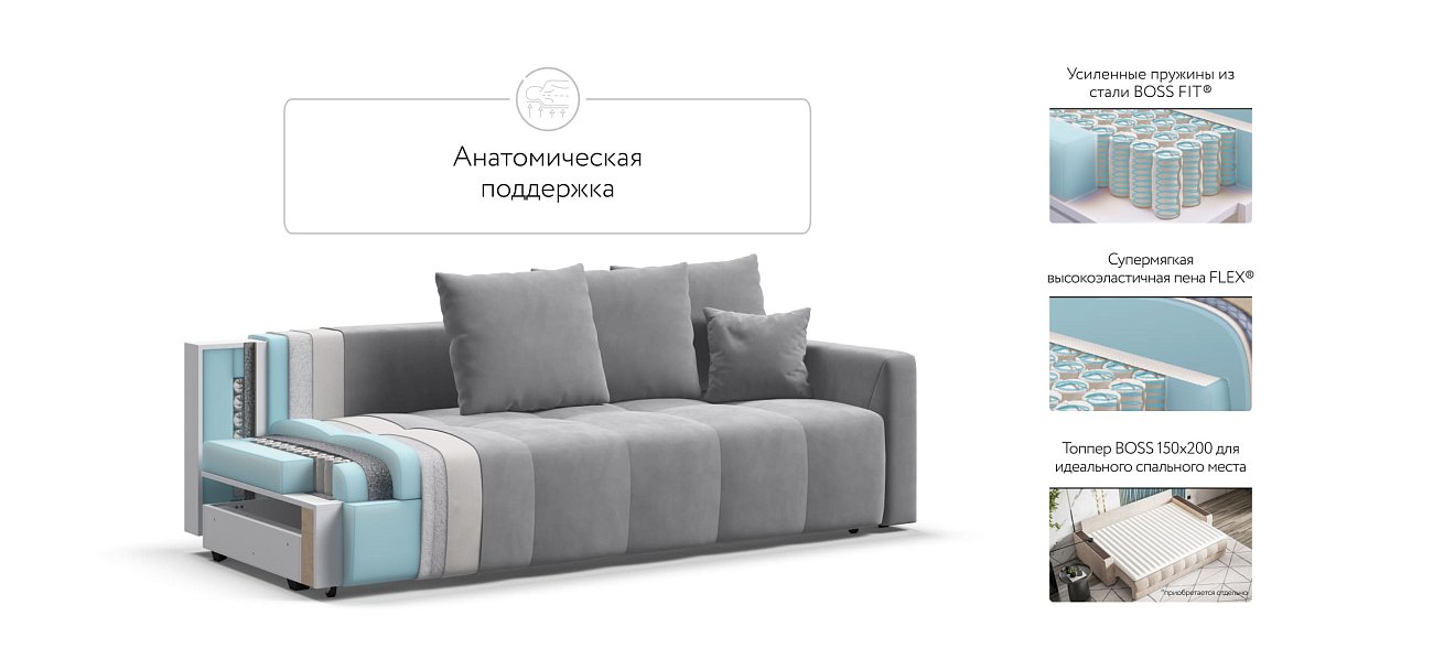 Диван BOSS TREND Велюр Monolit сталь