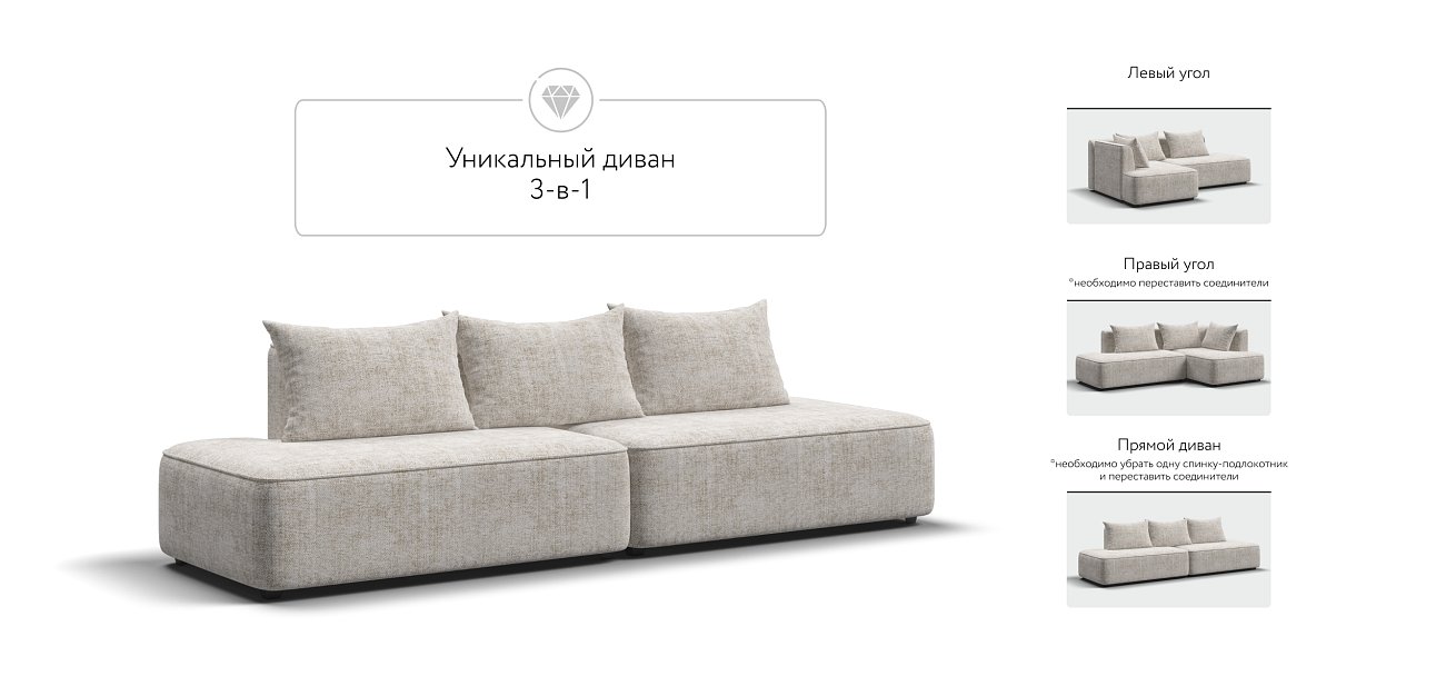 Диван KING TWIN Шенилл IQ кварц