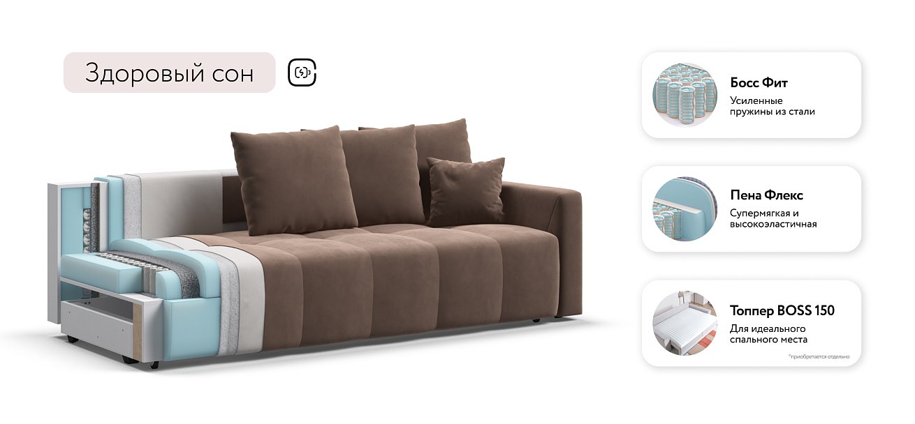 Диван BOSS TREND Велюр Monolit мокко