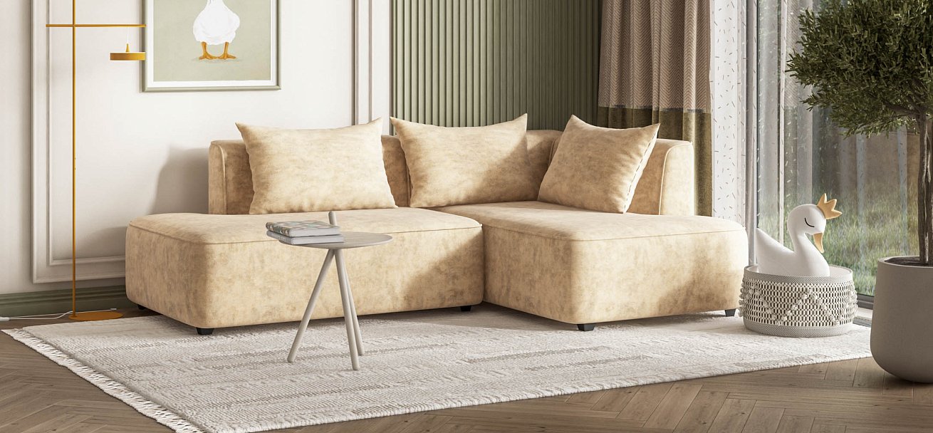 Кинг Твин угловой диван Велюр Роял шампань правый