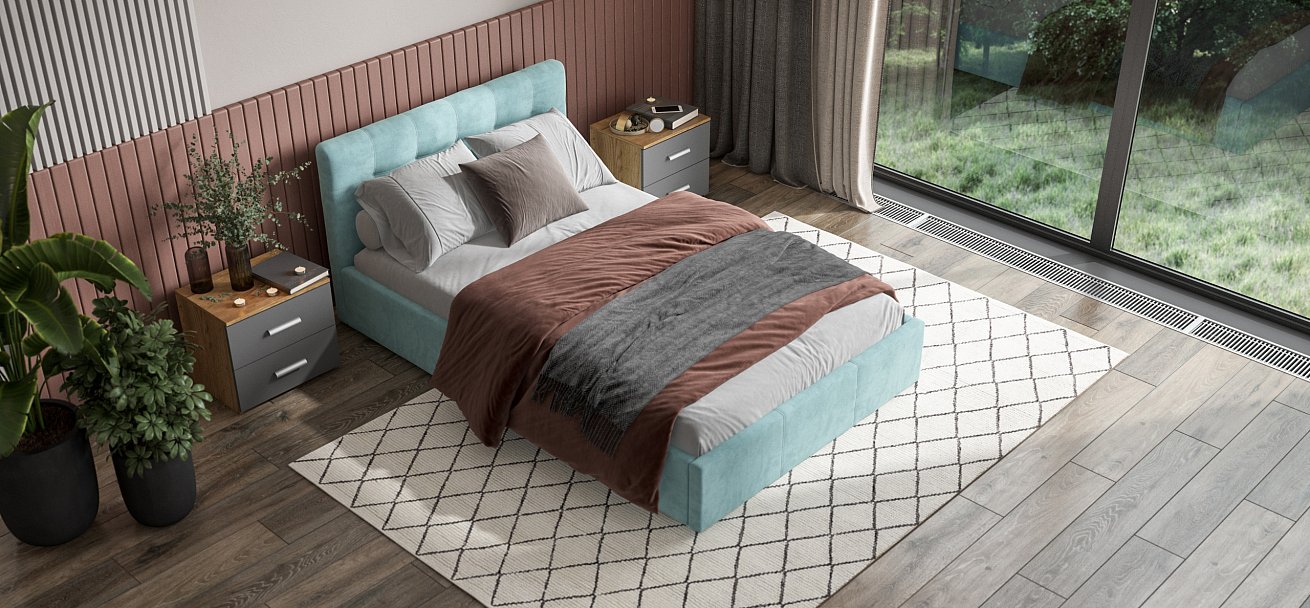 Кровать Белла 140*200 с ПМ велюр Monolit аква