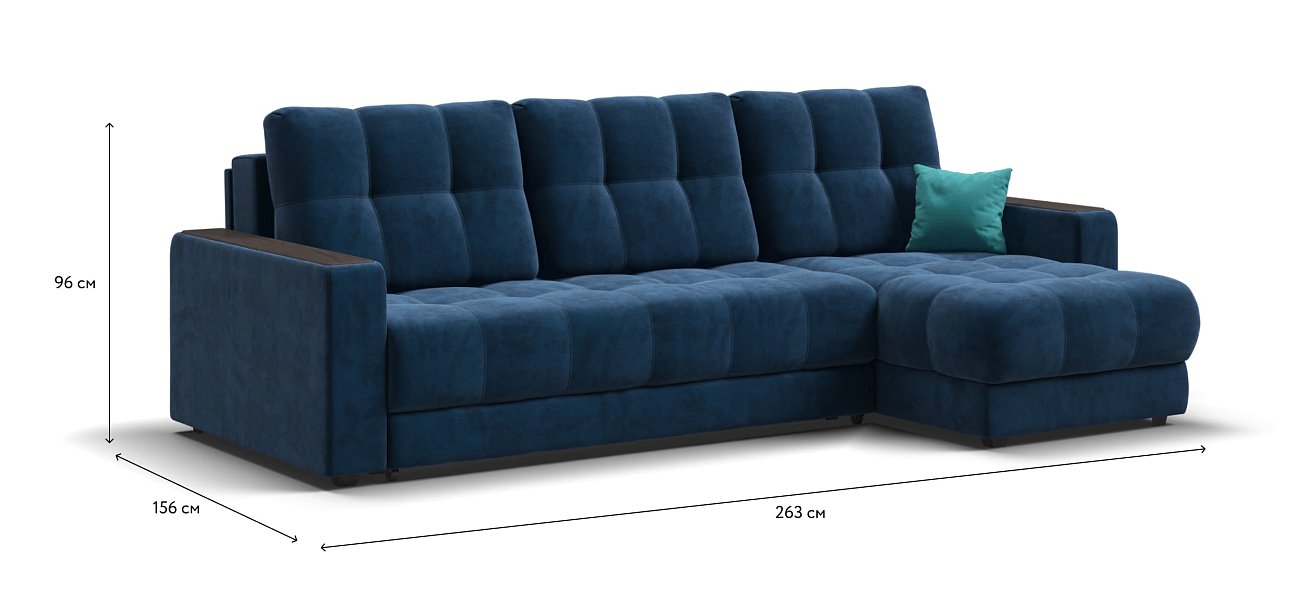 Угловой диван BOSS 3.0 Classic XL велюр Monolit синий