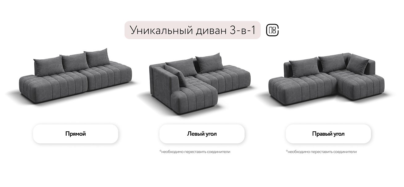 Диван прямой Босс Твин Шенилл CLOUD графит