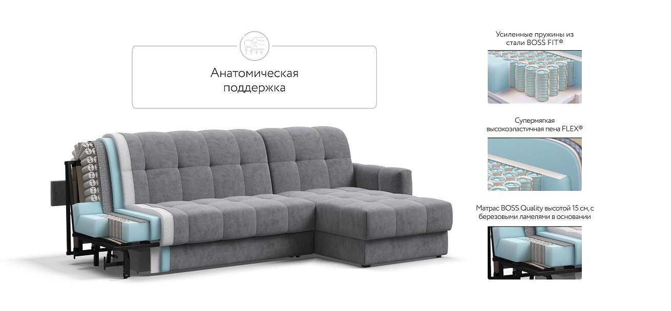 Угловой диван BOSS Sleep 160 Велюр Роял агат