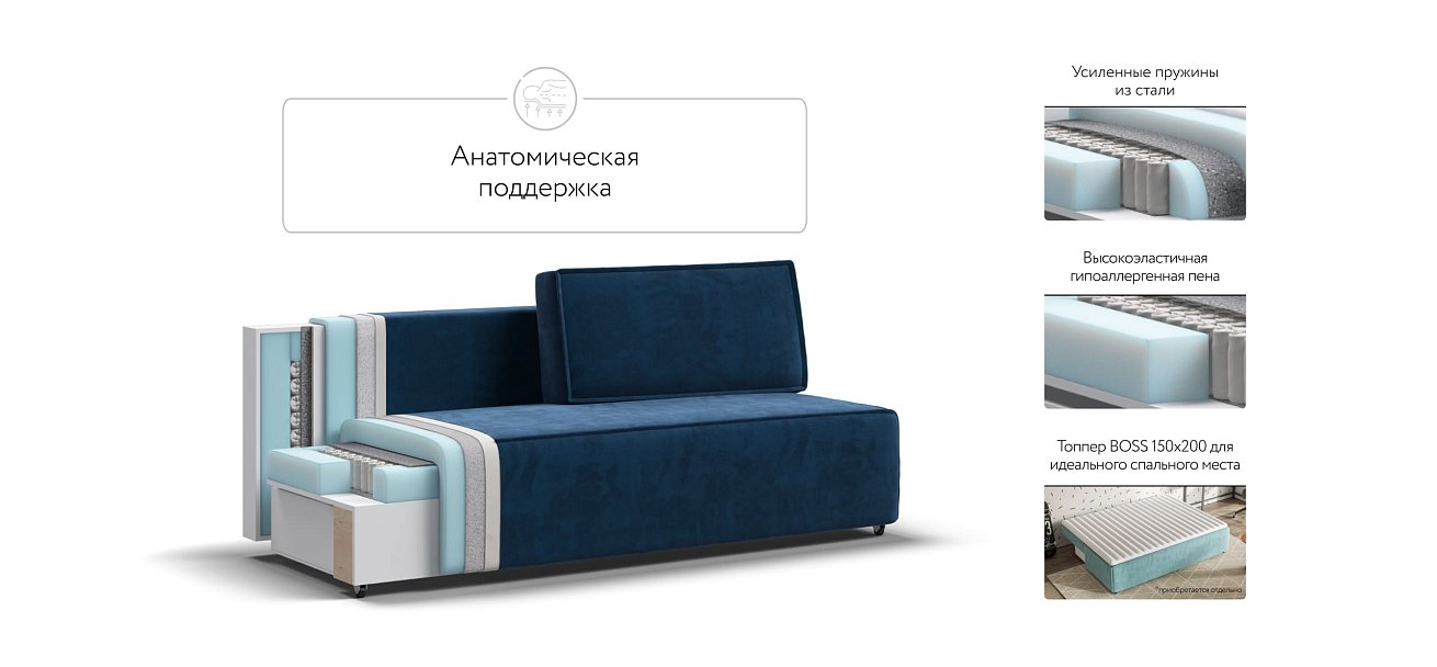 Диван NORD mini велюр Monolit синий