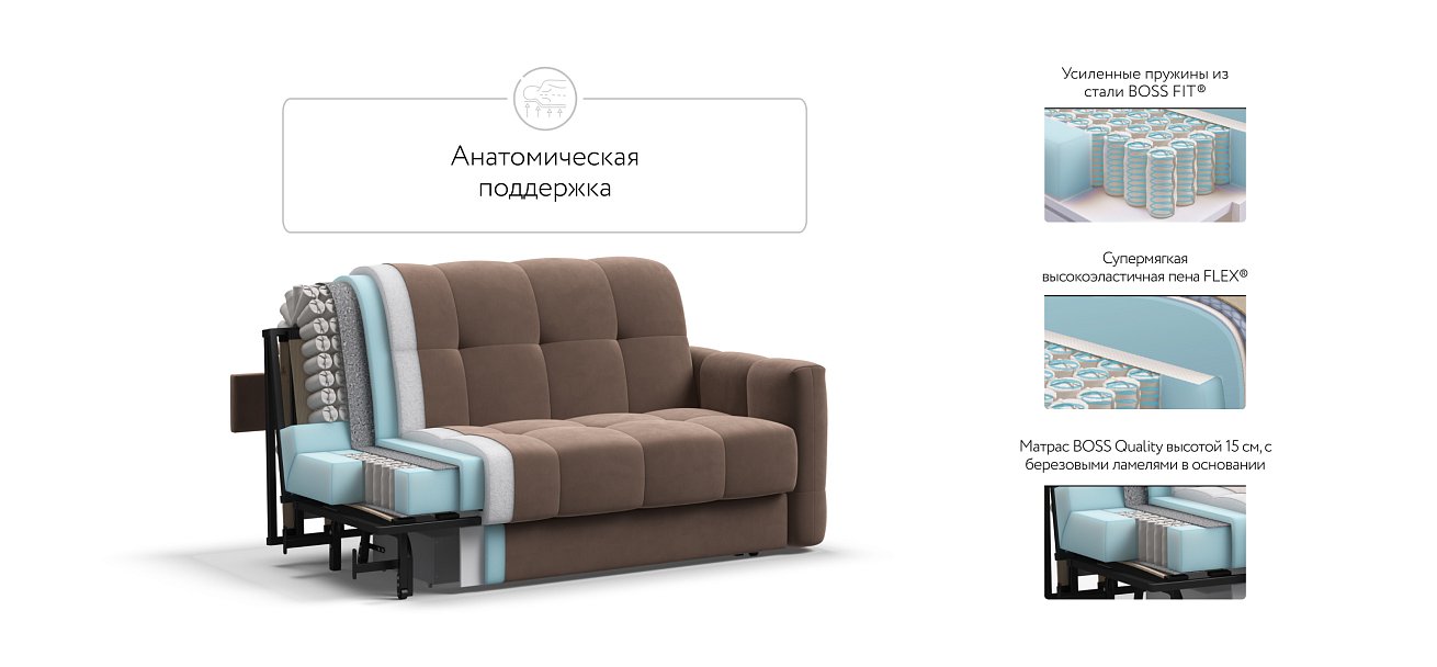 Диван BOSS Sleep 140 велюр Monolit мокко